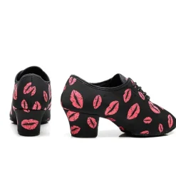 Women's Latin Shoes Practice Trainning Dance Shoes Line Dance Performance Party Practice Lace Up Pattern / Print Oxford Sneaker Pattern / Print Thick Heel Black / Red