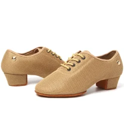 Women's Latin Shoes Practice Trainning Dance Shoes Training Performance Lace Up Sandals Strappy Sandals Oxford Two-Point Bottom Thick Heel Closed Toe Adults' Black Brown