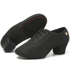 Women's Latin Shoes Practice Trainning Dance Shoes Training Performance Lace Up Sandals Strappy Sandals Oxford Two-Point Bottom Thick Heel Closed Toe Adults' Black Brown