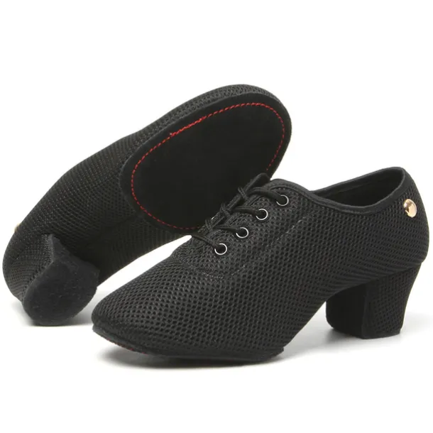 Women's Latin Shoes Practice Trainning Dance Shoes Training Performance Lace Up Sandals Strappy Sandals Oxford Two-Point Bottom Thick Heel Closed Toe Adults' Black Brown