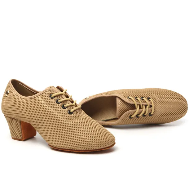 Women's Latin Shoes Practice Trainning Dance Shoes Training Performance Lace Up Sandals Strappy Sandals Oxford Two-Point Bottom Thick Heel Closed Toe Adults' Black Brown