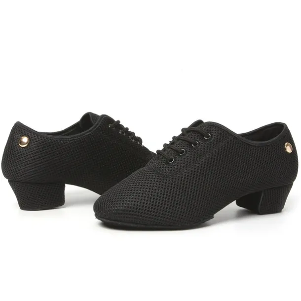 Women's Latin Shoes Practice Trainning Dance Shoes Training Performance Lace Up Sandals Strappy Sandals Oxford Two-Point Bottom Thick Heel Closed Toe Adults' Black Brown