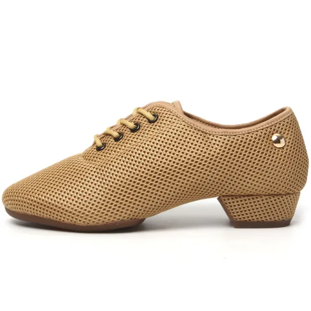 Women's Latin Shoes Practice Trainning Dance Shoes Training Performance Lace Up Sandals Strappy Sandals Oxford Two-Point Bottom Thick Heel Closed Toe Adults' Black Brown