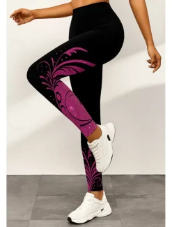 Women's Leggings Active Vacation Vintage Ankle-Length High Waist Graphic Abstract 3D Print Quick Dry Breathability Soft Stretchy Outdoor Home Causal Yellow Pink Blue Gray Fall Slim Fit