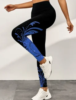 Women's Leggings Active Vacation Vintage Ankle-Length High Waist Graphic Abstract 3D Print Quick Dry Breathability Soft Stretchy Outdoor Home Causal Yellow Pink Blue Gray Fall Slim Fit