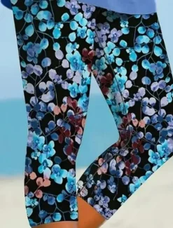 Women's Leggings Capri Pants High Elasticity Vacation Fashion Hawaiian Ankle-Length Mid Waist Floral Printing Thermal Warm Breathable Soft Vacation Casual Daily Black and Blue Summer Spring