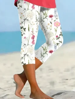 Women's Leggings Capri Pants High Elasticity Vacation Vintage Fashion Calf-Length Mid Waist Floral Graphic Printing Breathable Soft Stretchy Vacation Casual Daily Black sky blue Green