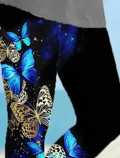 Women's Leggings Capri Pants High Elasticity Vacation Fashion Hawaiian Calf-Length Mid Waist Graphic Butterfly Printing Breathable Soft Vacation Casual Daily Black Summer Spring Regular Fit