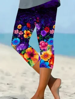 Women's Leggings Capri Pants High Elasticity Vacation Vintage Fashion Full Length High Waist Floral Graphic Printing Thermal Warm Breathable Soft Stretchy Outdoor Daily