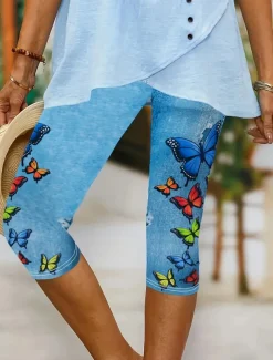 Women's Leggings Capri Pants High Elasticity Vacation Vintage Fashion Calf-Length High Waist Graphic Butterfly Printing Thermal Warm Breathable Soft Stretchy Formal Outdoor Vacation