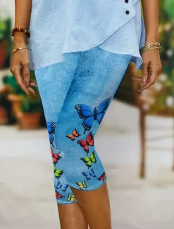 Women's Leggings Capri Pants High Elasticity Vacation Vintage Fashion Calf-Length High Waist Graphic Butterfly Printing Thermal Warm Breathable Soft Stretchy Formal Outdoor Vacation