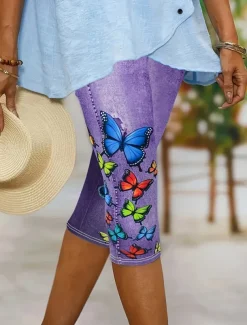 Women's Leggings Capri Pants High Elasticity Vacation Vintage Fashion Calf-Length High Waist Graphic Butterfly Printing Thermal Warm Breathable Soft Stretchy Formal Outdoor Vacation