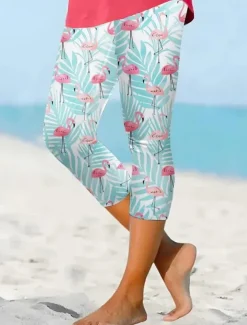 Women's Leggings Capri Pants High Elasticity Fashion Streetwear Full Length High Waist Floral Printing Thermal Warm Breathable Soft Outdoor Daily Green Summer Spring Regular Fit