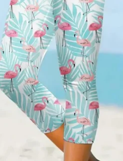 Women's Leggings Capri Pants High Elasticity Fashion Streetwear Full Length High Waist Floral Printing Thermal Warm Breathable Soft Outdoor Daily Green Summer Spring Regular Fit