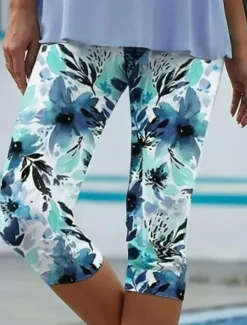Women's Leggings Capri Pants High Elasticity Vacation Fashion Hawaiian Ankle-Length Mid Waist Floral Printing Thermal Warm Breathable Soft Vacation Casual Daily Black and Blue Summer Spring