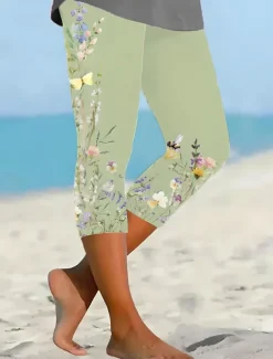 Women's Leggings Capri Pants High Elasticity Vacation Fashion Hawaiian Ankle-Length Mid Waist Floral Graphic Printing Thermal Warm Breathable Soft Vacation Casual Daily