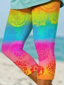 Women's Leggings Capri Pants High Elasticity Fashion Streetwear Full Length High Waist Graphic Printing Thermal Warm Breathable Soft Outdoor Daily Light Pink Fall Winter Regular Fit