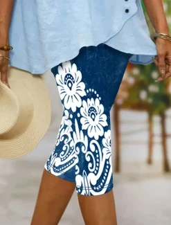 Women's Leggings Capri Pants 3D Print High Elasticity Vacation Vintage Fashion Calf-Length High Waist Floral Graphic Printing Thermal Warm Breathable Soft Stretchy Formal Outdoor Vacation Navy-blue