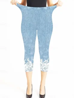 Women's Leggings Capri Pants High Elasticity Vacation Fashion Hawaiian Calf-Length Mid Waist Floral Graphic Printing Breathable Soft Vacation Casual Daily Light Blue Summer Spring Regular Fit