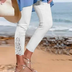 Women's Leggings Capri shorts Black White Grey Fashion Casual Daily Lace Comfort Solid Colored L XL 2XL 3XL 4XL