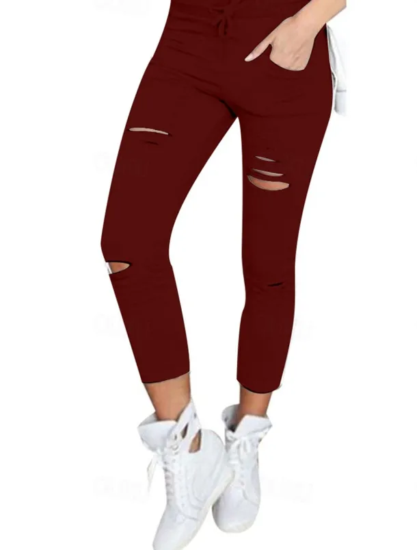 Women's Leggings Casual Daily Ankle-Length Plain Side Pockets Cut Out Tummy Control Butt Lift Breathability Stretchy Weekend Wine Black White Gray Spring & Summer Skinny