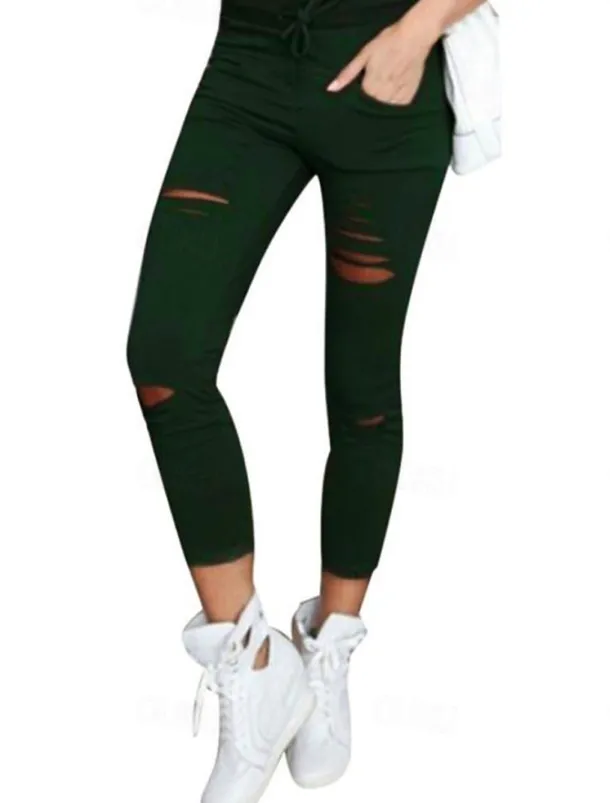 Women's Leggings Casual Daily Ankle-Length Plain Side Pockets Cut Out Tummy Control Butt Lift Breathability Stretchy Weekend Wine Black White Gray Spring & Summer Skinny