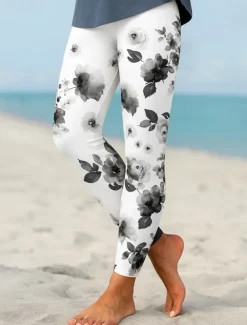 Women's Leggings Elegant Vacation Vintage Ankle-Length High Waist Floral Graphic 3D Print Quick Dry Breathability Soft Stretchy Outdoor Home Causal Black Blue Purple Green Fall Regular Fit