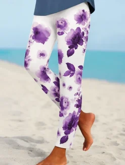 Women's Leggings Elegant Vacation Vintage Ankle-Length High Waist Floral Graphic 3D Print Quick Dry Breathability Soft Stretchy Outdoor Home Causal Black Blue Purple Green Fall Regular Fit