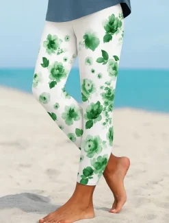 Women's Leggings Elegant Vacation Vintage Ankle-Length High Waist Floral Graphic 3D Print Quick Dry Breathability Soft Stretchy Outdoor Home Causal Black Blue Purple Green Fall Regular Fit