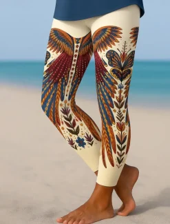 Women's Leggings Elegant Vacation Vintage Ankle-Length High Waist Floral Graphic 3D Print Quick Dry Breathability Soft Stretchy Formal Outdoor Vacation Black White Khaki Fall Regular Fit