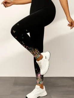 Women's Leggings Elegant Vacation Fashion Ankle-Length High Waist Floral Graphic 3D Print Quick Dry Breathability Soft Stretchy Outdoor Home Causal Black White Fall Slim Fit