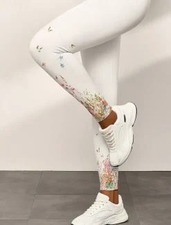 Women's Leggings Elegant Vacation Fashion Ankle-Length High Waist Floral Graphic 3D Print Quick Dry Breathability Soft Stretchy Outdoor Home Causal Black White Fall Slim Fit