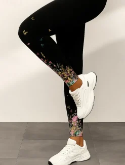 Women's Leggings Elegant Vacation Fashion Ankle-Length High Waist Floral Graphic 3D Print Quick Dry Breathability Soft Stretchy Outdoor Home Causal Black White Fall Slim Fit