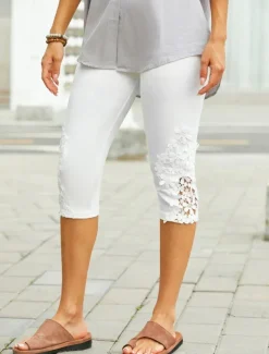 Women's Leggings Fashion Calf-Length Plain Lace Tummy Control Butt Lift Comfort Stretchy Casual Weekend White Slim