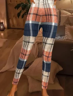 Women's Leggings Fashion Streetwear Ankle-Length High Waist Plaid Printing Thermal Warm Soft Breathable Micro-elastic Outdoor Daily Yellow Fall Winter Regular Fit