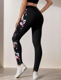 Women's Leggings Fashion Streetwear Ankle-Length High Waist Floral Printing Thermal Warm Soft Breathable Micro-elastic Outdoor Daily Black Fall Winter Regular Fit