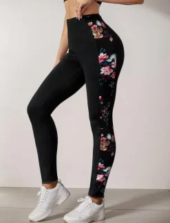 Women's Leggings Fashion Streetwear Ankle-Length High Waist Floral Printing Thermal Warm Soft Breathable Micro-elastic Outdoor Daily Black Fall Winter Regular Fit
