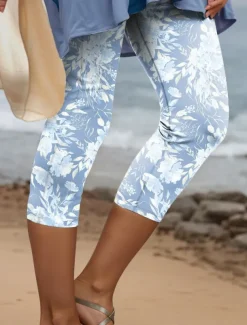 Women's Leggings Pants 3D Print High Elasticity Fashion Streetwear Full Length High Waist Floral Thermal Warm Breathable Soft Outdoor Daily Pink Blue Purple Green Fall Winter Regular Fit