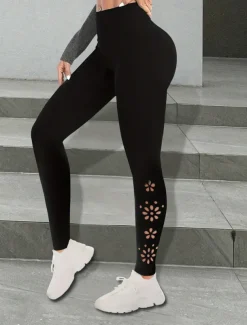 Women's Leggings Streetwear Casual Long High Waist Plain Patchwork High Cut Hole Breathability Soft Micro-elastic Vacation Street Daily Wear Black Summer Regular Fit