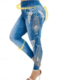 Women's Leggings Trousers 3D Print Vacation Vintage Fashion Full Length High Waist Graphic Soft Comfortable Micro-elastic Outdoor Street Black Wine Dark Blue Light Blue Summer Spring Slim Fit