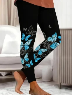 Women's Leggings Vacation Vintage Ethnic Style Ankle-Length High Waist Graphic Animal Butterfly 3D Print Quick Dry Breathability Soft Stretchy Outdoor Home Causal Blue Fall Regular Fit