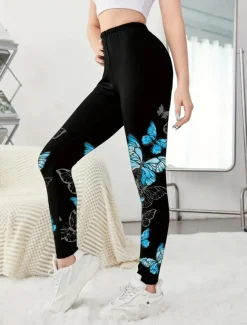 Women's Leggings Vacation Vintage Ethnic Style Ankle-Length High Waist Graphic Animal Butterfly 3D Print Quick Dry Breathability Soft Stretchy Outdoor Home Causal Blue Fall Regular Fit