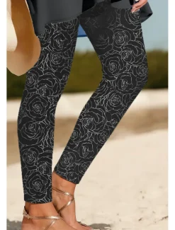 Women's Leggings Vacation Vintage Ethnic Style Ankle-Length High Waist Floral Graphic 3D Print Quick Dry Breathability Soft Stretchy Outdoor Home Causal Black White Blue Spring Fall Skinny