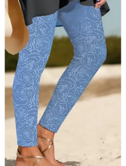 Women's Leggings Vacation Vintage Ethnic Style Ankle-Length High Waist Floral Graphic 3D Print Quick Dry Breathability Soft Stretchy Outdoor Home Causal Black White Blue Spring Fall Skinny