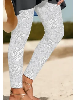Women's Leggings Vacation Vintage Ethnic Style Ankle-Length High Waist Floral Graphic 3D Print Quick Dry Breathability Soft Stretchy Outdoor Home Causal Black White Blue Spring Fall Skinny