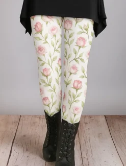 Women's Leggings Vacation Vintage Ethnic Style Ankle-Length High Waist Floral Graphic Abstract 3D Print Quick Dry Breathability Soft Stretchy Outdoor Home Causal White Pink Green Fall Regular Fit