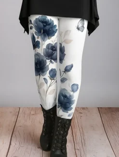 Women's Leggings Vacation Vintage Ethnic Style Ankle-Length High Waist Floral Graphic Abstract 3D Print Quick Dry Breathability Soft Stretchy Outdoor Home Causal White Pink Green Fall Regular Fit