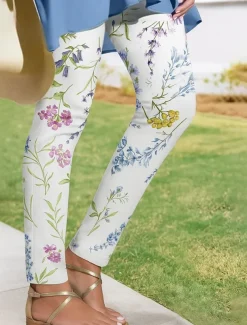 Women's Leggings Vacation Vintage Ethnic Style Ankle-Length High Waist Floral Graphic 3D Print Quick Dry Breathability Soft Stretchy Outdoor Home Causal White Yellow Blue Spring Fall Slim Fit