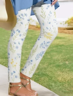 Women's Leggings Vacation Vintage Ethnic Style Ankle-Length High Waist Floral Graphic 3D Print Quick Dry Breathability Soft Stretchy Outdoor Home Causal White Yellow Blue Spring Fall Slim Fit