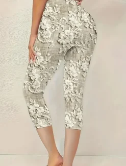 Women's Leggings Vacation Vintage Ethnic Style Calf-Length High Waist Floral Graphic Quick Dry Soft Comfortable Stretchy Formal Outdoor Vacation Buff Summer Spring Skinny